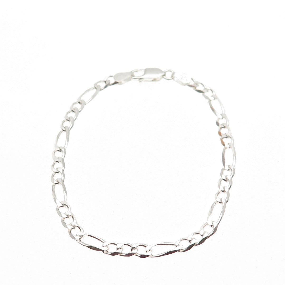 925 Sterling Silver Italy Figaro Link Bracelet 7"