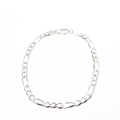 925 Sterling Silver Italy Figaro Link Bracelet 7"