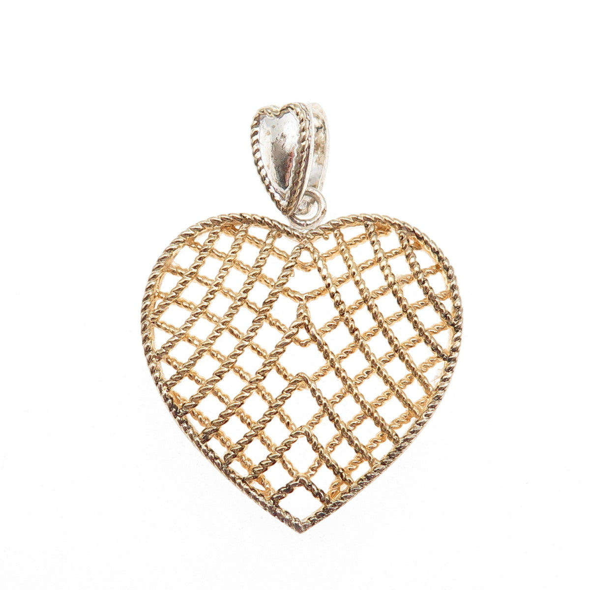 925 Sterling Silver 2-Tone Vintage Heart Charm Pendant