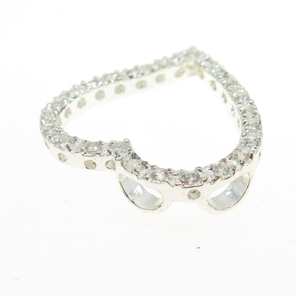 925 Sterling Silver Round-Cut Shaped C Z Open Heart Slide Pendant