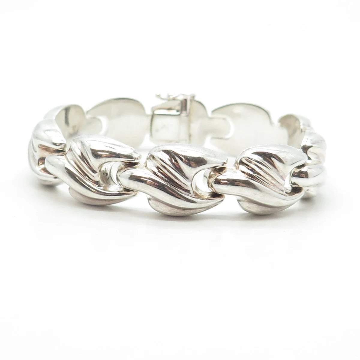 925 Sterling Silver Vintage Italy Puffy Modernist Link Bracelet 7.5"