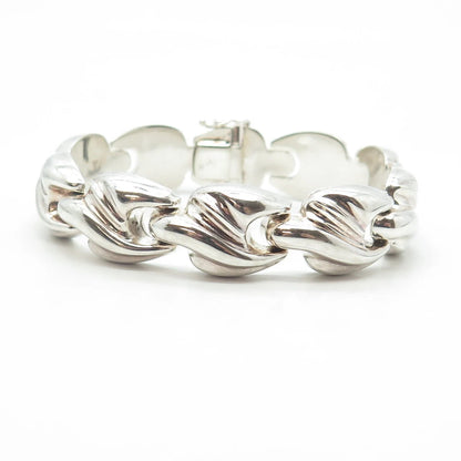 925 Sterling Silver Vintage Italy Puffy Modernist Link Bracelet 7.5"