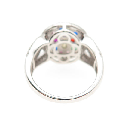 925 Sterling Silver Round-Cut Multi-Color C Z Ring Size 6
