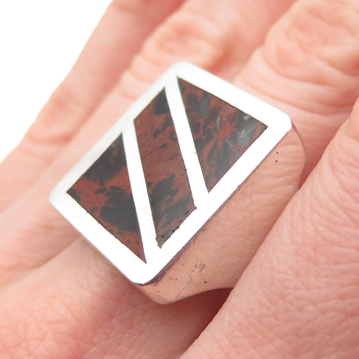 925 Sterling Silver Vintage Mexico Real Red Jasper Statement Ring Size 9.5