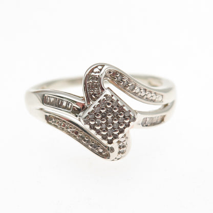 Sun 925 Sterling Silver Real Round & Emerald-Cut Diamond Ring Size 10