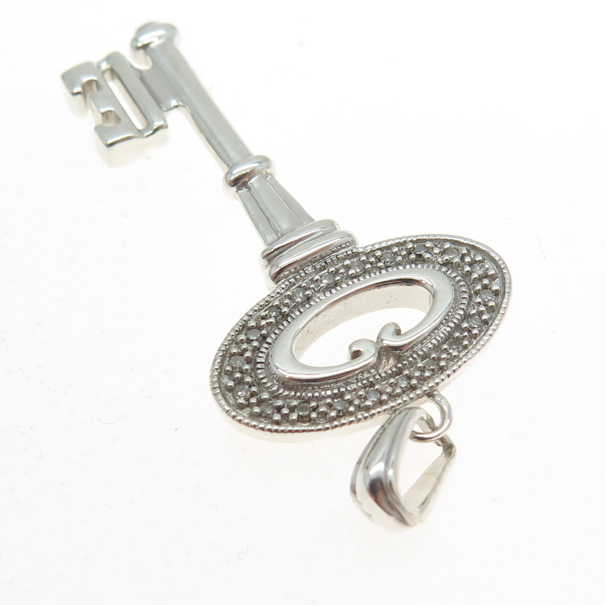 925 Sterling Silver Real White Diamond Key Pendant