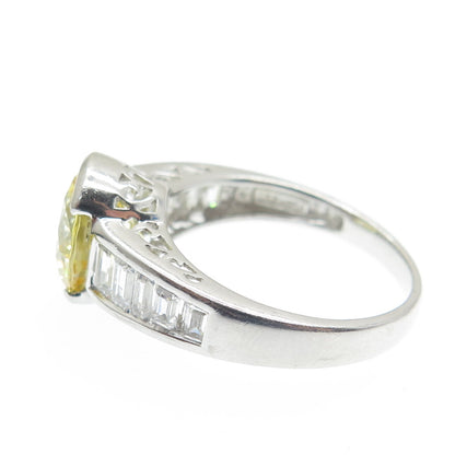 MEDA 925 Sterling Silver Canary & White C Z Ring Size 8.75