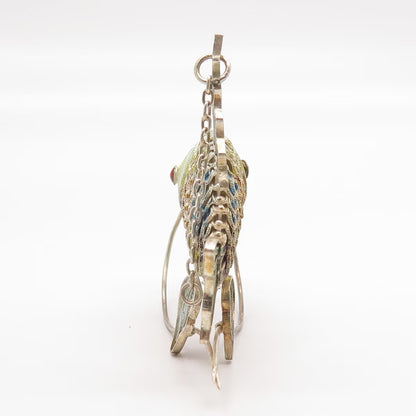 925 Sterling Silver Enamel Antique Chinese Koi Fish Articulated Chatelaine Fob