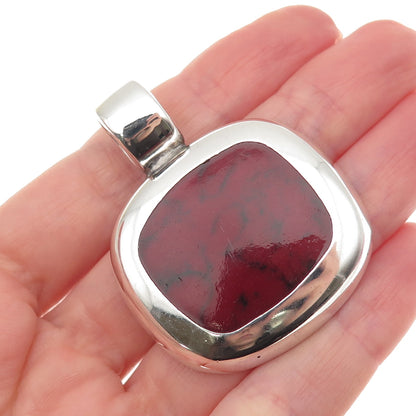 925 Sterling Silver Vintage Real Red Jasper Modernist Pendant