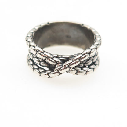 925 Sterling Silver Vintage Multi-Row Chain Crisscross Oxidized Ring Size 7.5