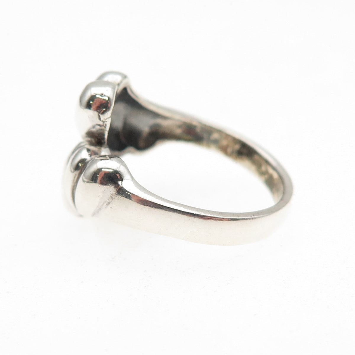 925 Sterling Silver Vintage Modernist Heart Oxidized Bypass Ring Size 5.75