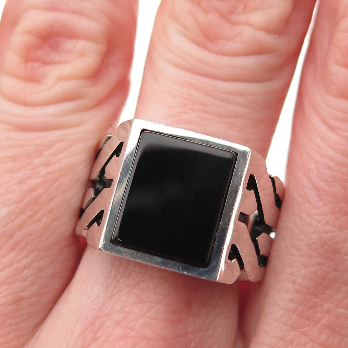 CHIMODA 925 Sterling Silver Real Black Onyx Woven Ring Size 9.75