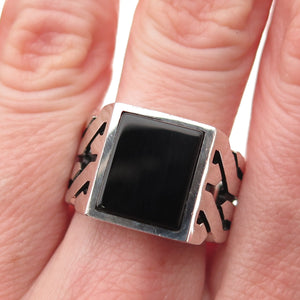 CHIMODA 925 Sterling Silver Real Black Onyx Woven Ring Size 9.75