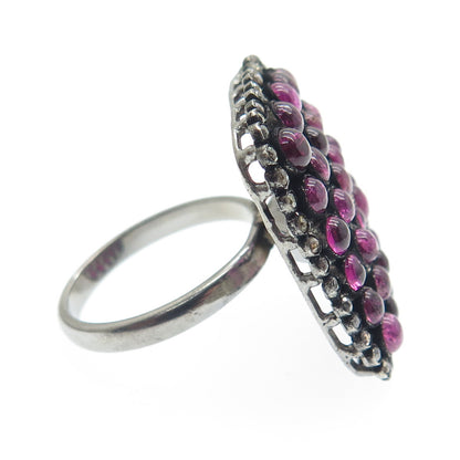 925 Sterling Silver Black Rhodium Real Diamond & Tourmaline Ring Size 7.5