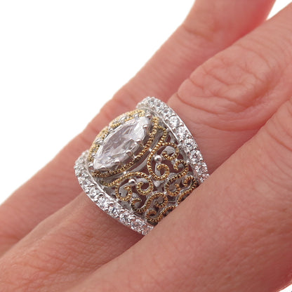 Verragio 925 Sterling Silver 2-Tone C Z Ornate Ring Size 5.25