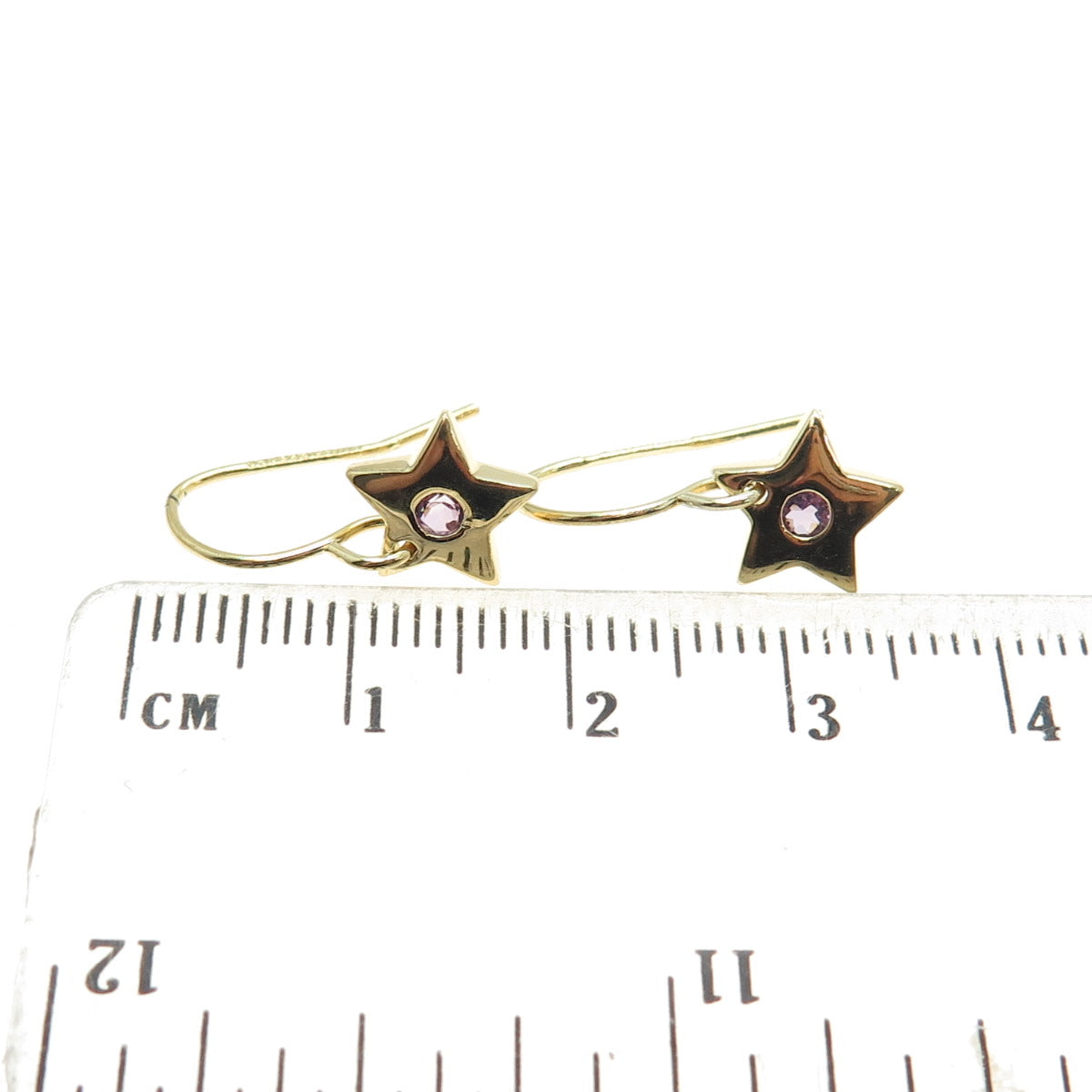 DBJ DEE BERKLE 925 Sterling Silver Gold Plated Real Round Amethyst Star Earrings