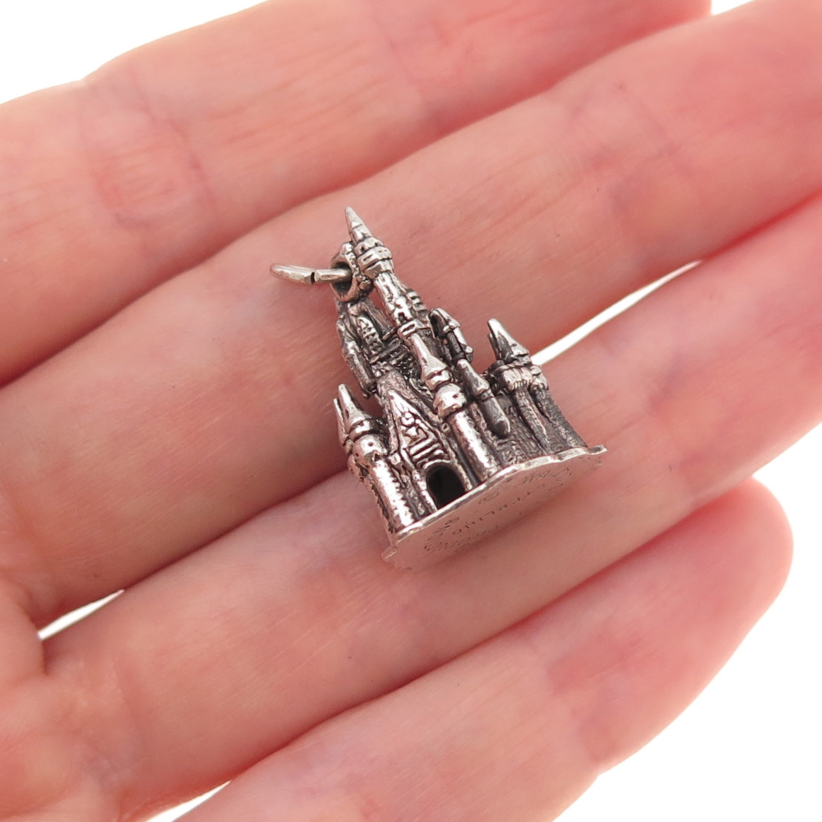 Disney 925 Sterling Silver Vintage Cinderella Castle Oxidized 3D Charm Pendant