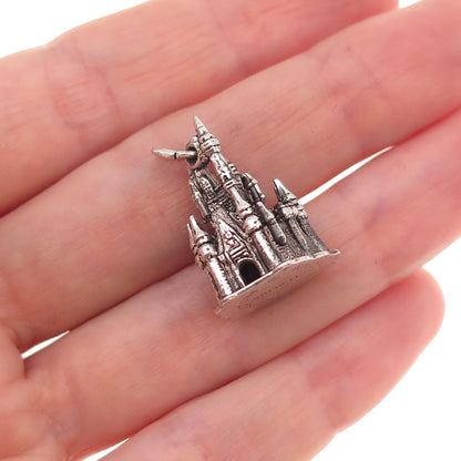Disney 925 Sterling Silver Vintage Cinderella Castle Oxidized 3D Charm Pendant