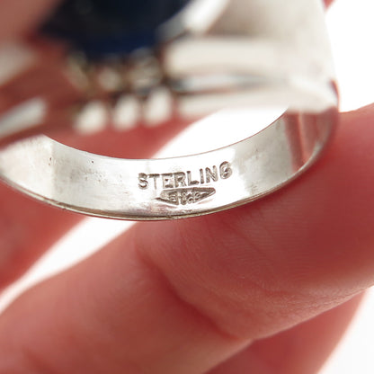 Clark & Coombs 925 Sterling Silver Antique Art Deco Blue Glass Ring Size 10.25