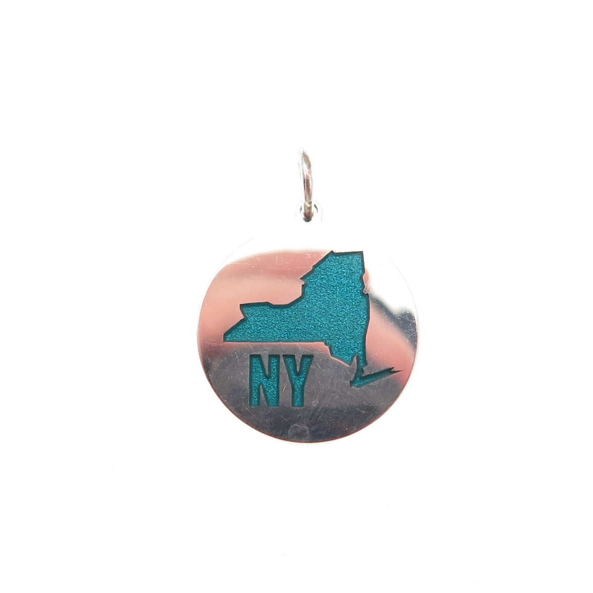 925 Sterling Silver Turquoise Enamel NY State Map Mini Charm Pendant