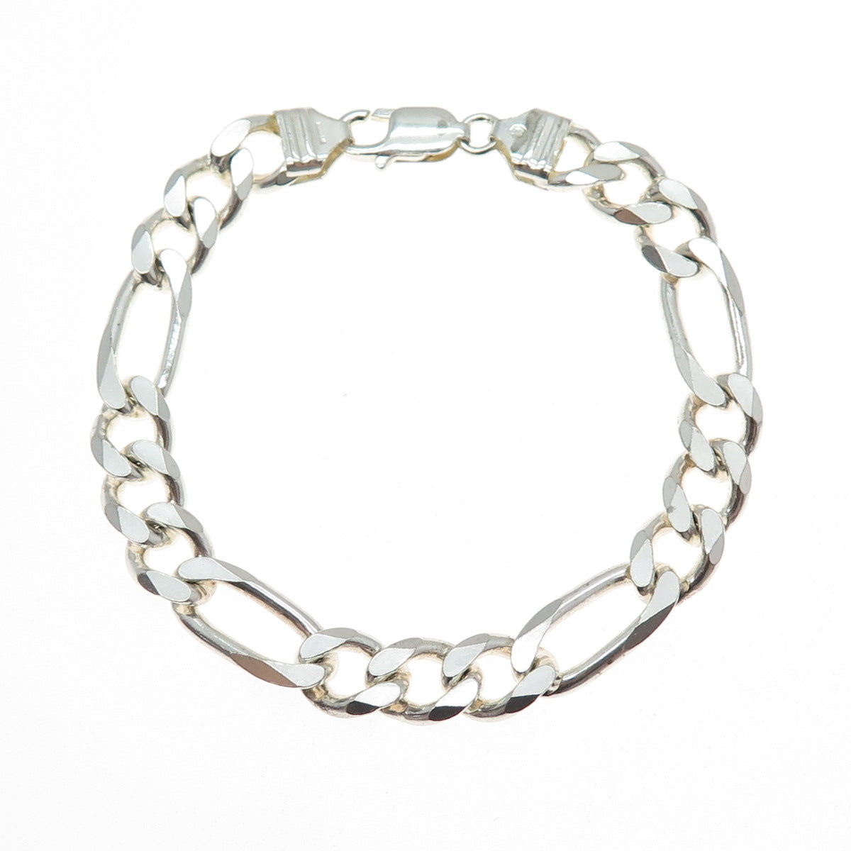 925 Sterling Silver Vintage Italy Figaro Link Bracelet 8"