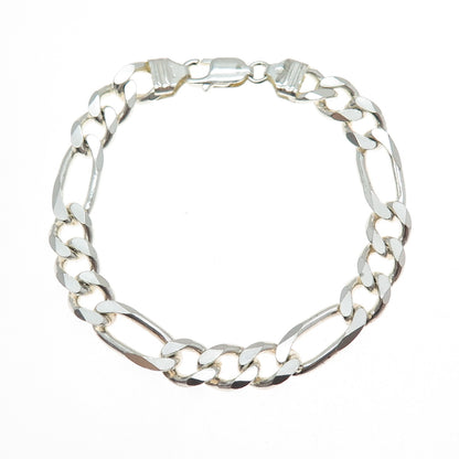 925 Sterling Silver Vintage Italy Figaro Link Bracelet 8"