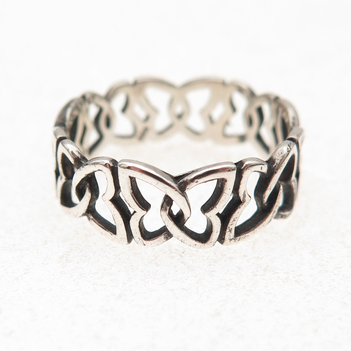 925 Sterling Silver Vintage Butterfly All Around Oxidized Band Ring Size 8