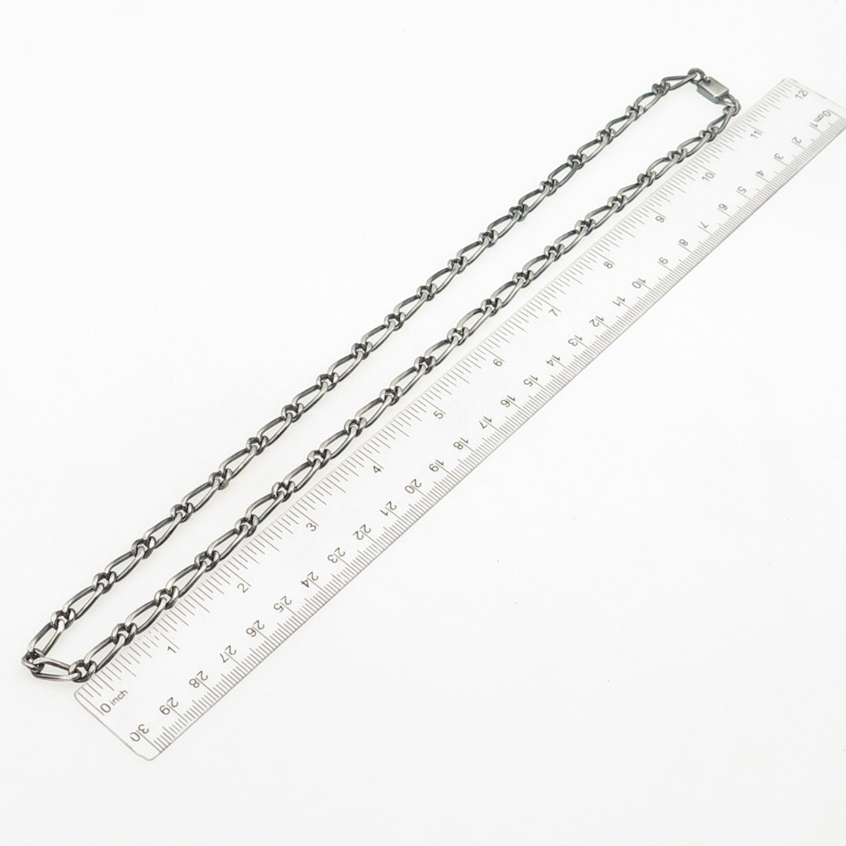 925 Sterling Silver Vintage Mexico Figaro Chain Oxidized Necklace 22"