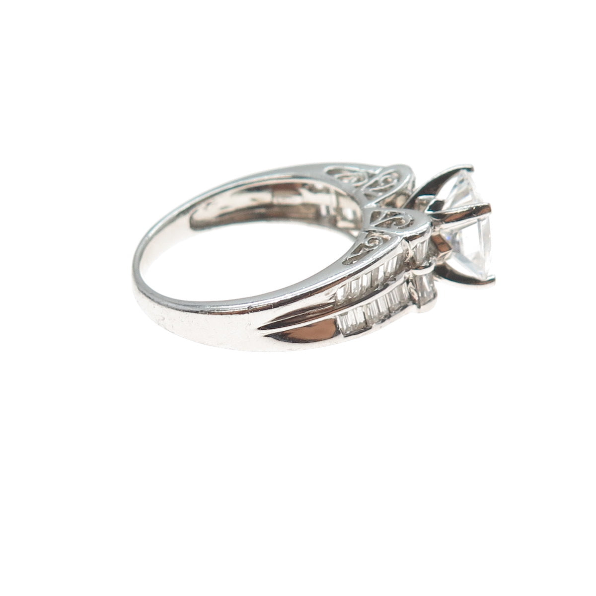 MEDA 925 Sterling Princess & Tapered Baguette-Cut C Z Engagement Ring Size 6.75