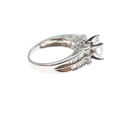 MEDA 925 Sterling Princess & Tapered Baguette-Cut C Z Engagement Ring Size 6.75