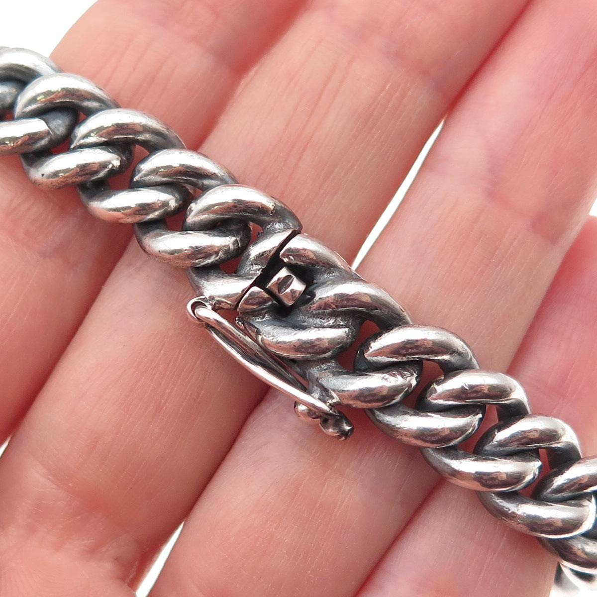 925 Sterling Silver Vintage Peru Cuban Link Oxidized Bracelet 7"