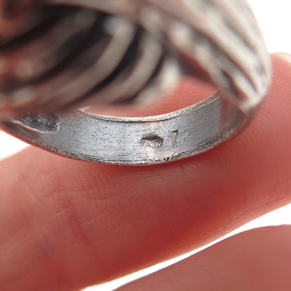925 Sterling Silver Vintage Modernist Dome Oxidized Ring Size 6
