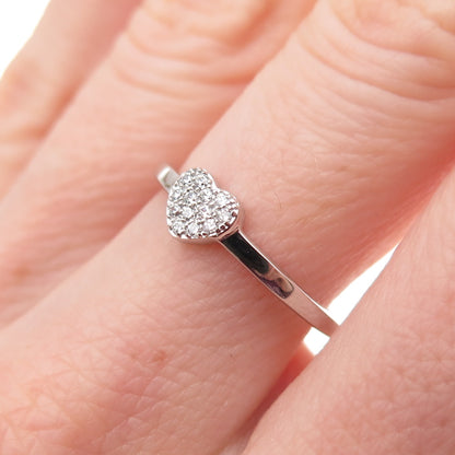 925 Sterling Silver Round-Cut C Z Heart Ring Size 7