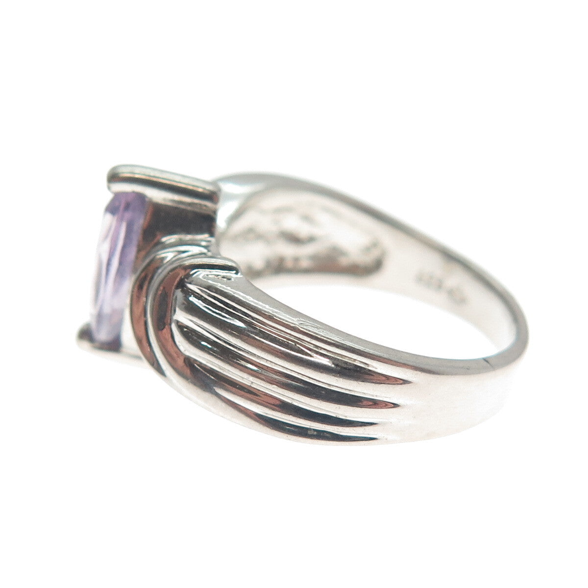 MONICA JAIN Sterling Silver Vintage Real Marquise-Cut Amethyst Ring Size 6.25