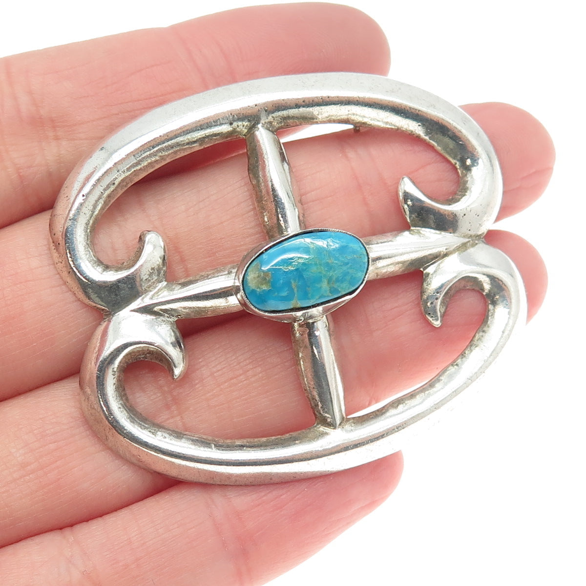 Old Pawn Navajo Sterling Silver Vintage Southwestern Kingman Turquoise Brooch