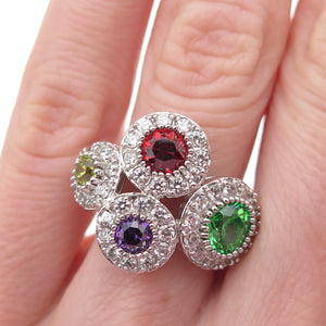 Joseph Esposito 925 Sterling Silver Round-Cut Multi-Color C Z Ring Size 5