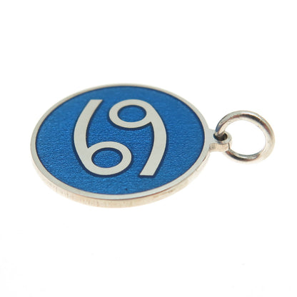 925 Sterling Silver Blue Enamel Cancer Zodiac Round Tag Minimalist Charm Pendant