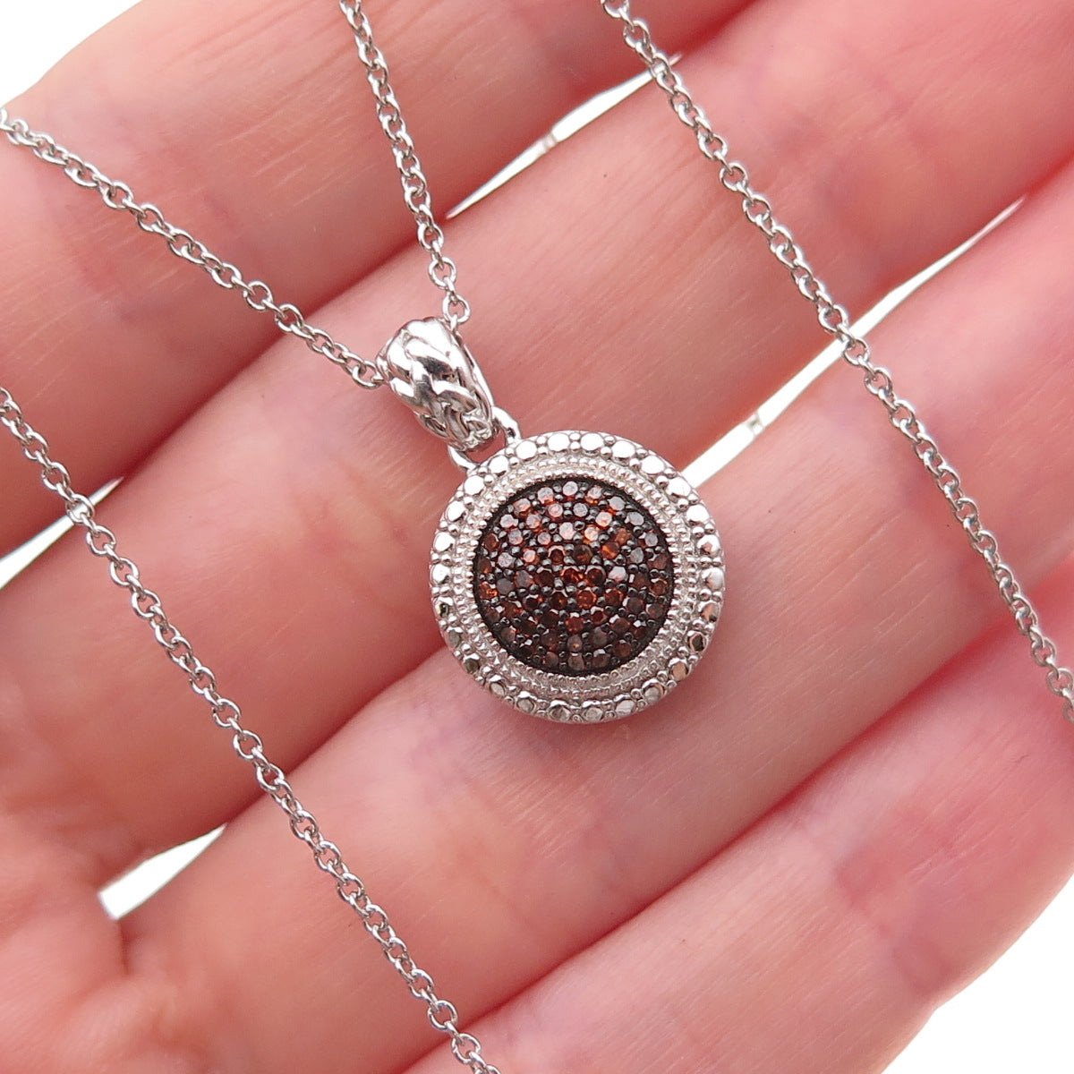 Joseph Schmid 925 Sterling Silver Real Red Diamond Cable Chain Necklace 18"