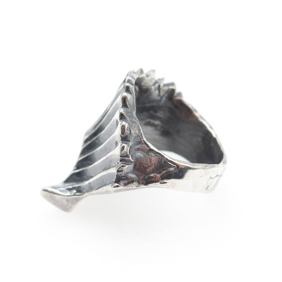 925 Sterling Silver Vintage Modernist Wing Oxidized Ring Size 7.5
