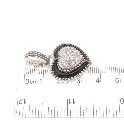 Judith Ripka 925 Sterling Silver Real Black Onyx & C Z Heart Charm Pendant