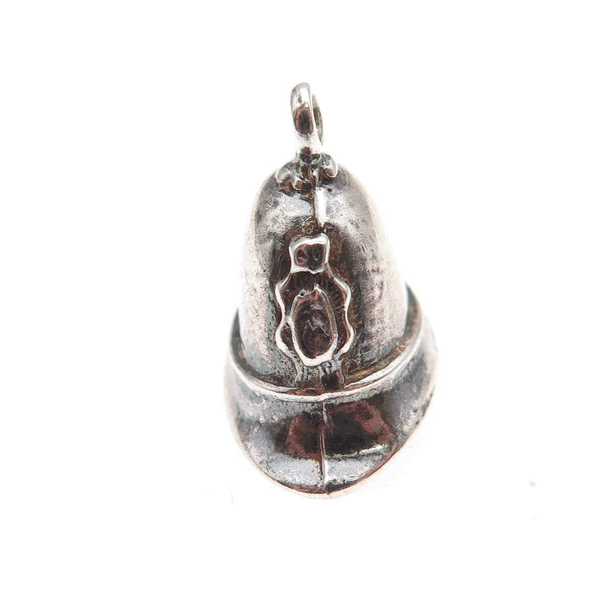 925 Sterling Silver Vintage Firefighter Helmet Oxidized 3D Mini Charm Pendant