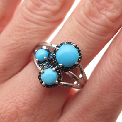 Chuck Clemency 925 Sterling Silver Real Diamond & Turquoise Ring Size 8.25