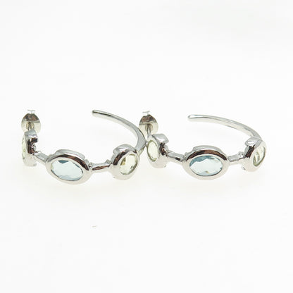 925 Sterling Silver Blue & Green C Z Half Hoop Earrings