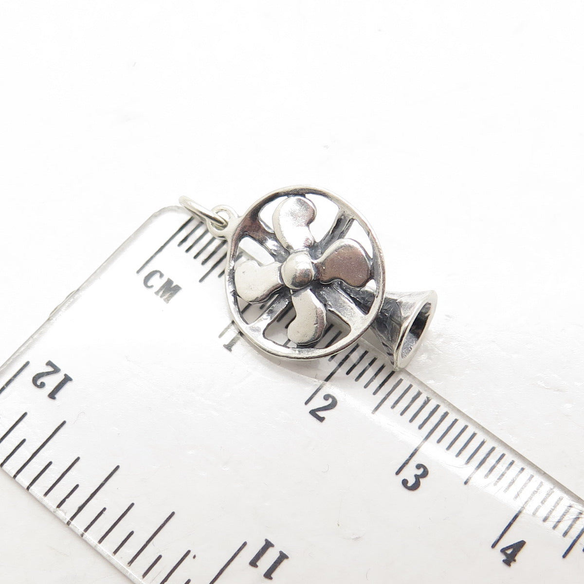 SHUBE 925 Sterling Silver Vintage Table Fan 3D Charm Pendant