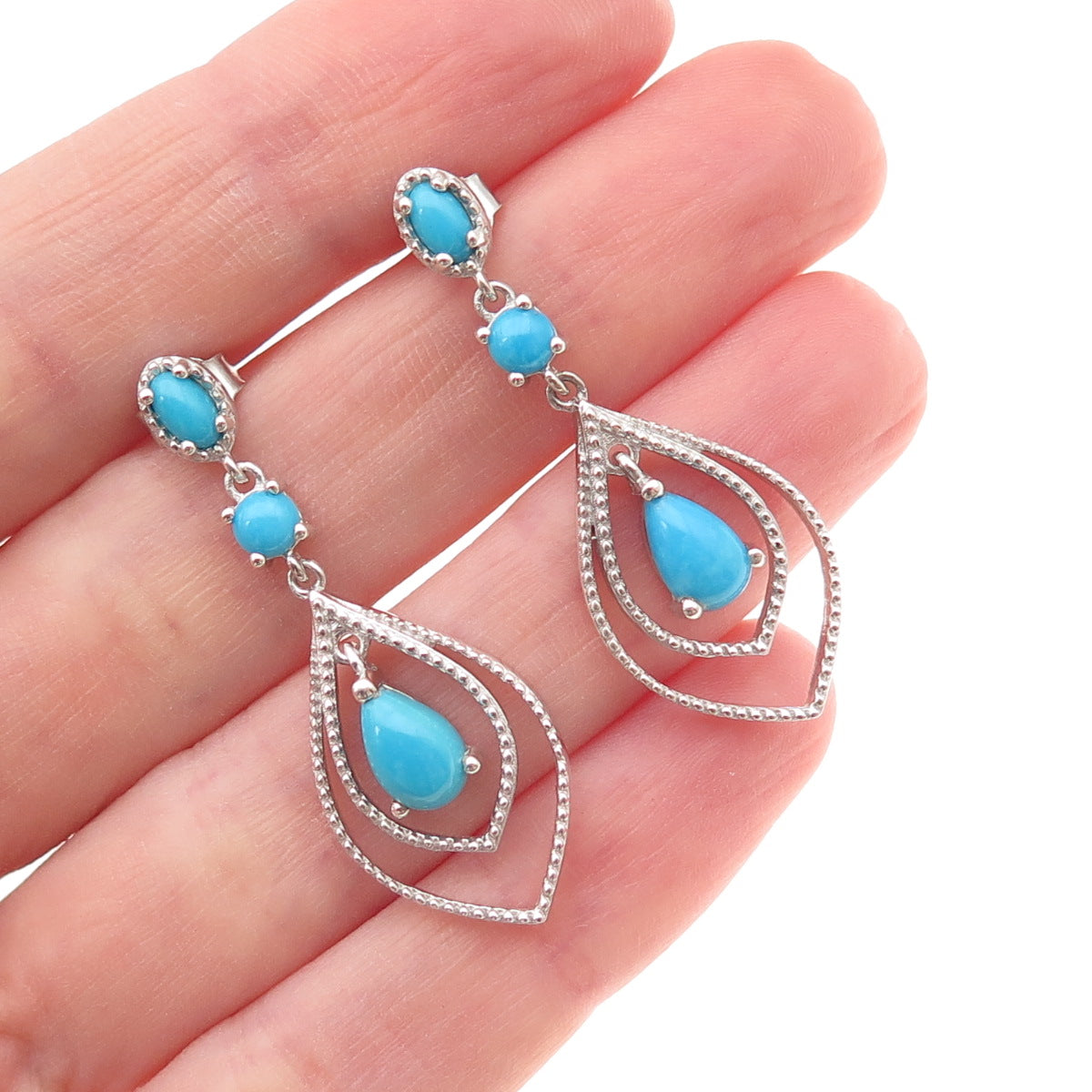 Chuck Clemency 925 Sterling Silver Real Turquoise Dangle Earrings