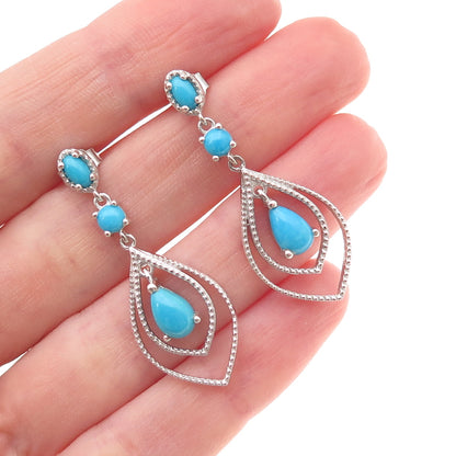 Chuck Clemency 925 Sterling Silver Real Turquoise Dangle Earrings