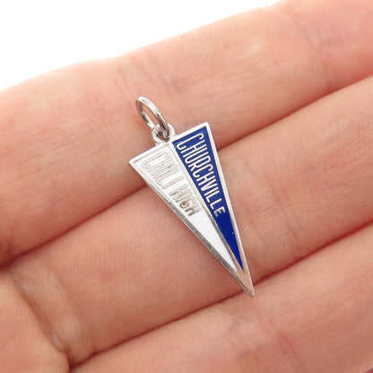 ART'S ELEGANCE Sterling Vintage Enamel Churchville Chili School Charm Pendant
