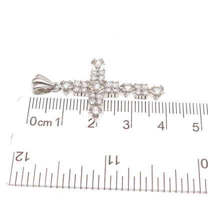 925 Sterling Silver Round-Cut C Z Sparkle Cross Charm Pendant
