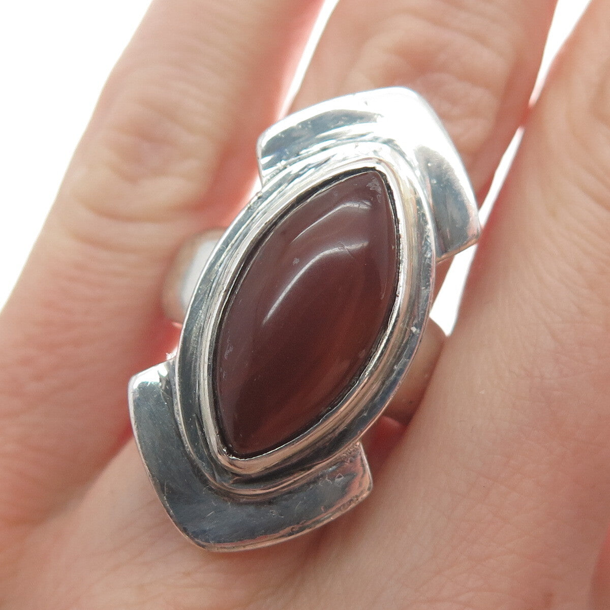 925 Sterling Silver Vintage Real Carnelian Modernist Arrow Ring Size 8