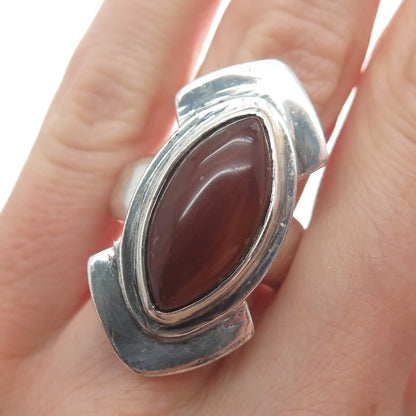 925 Sterling Silver Vintage Real Carnelian Modernist Arrow Ring Size 8